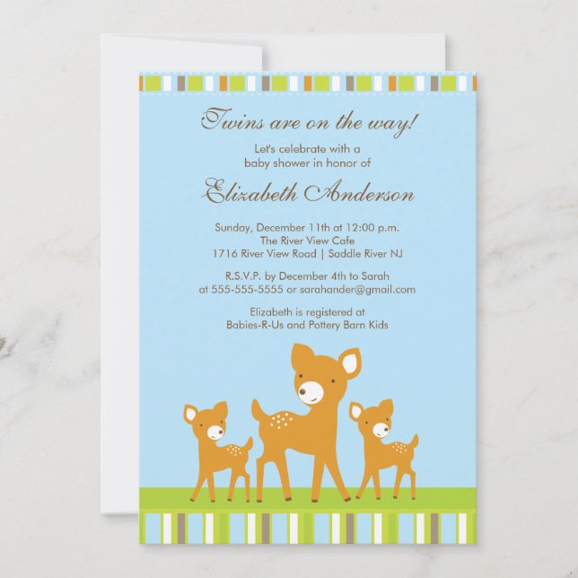 Twins Woodland Baby Deer Baby Shower Invitation (Front)