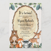 Twins woodland gender neutral animals baby shower invitation