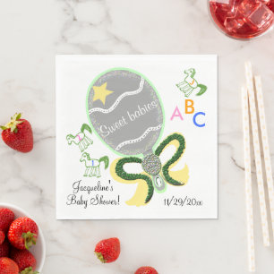 Twins Yellow and Green Baby Rattle Baby Shower Paper Napkins