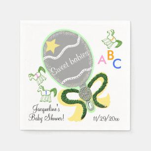Twins Yellow and Green Baby Rattle Baby Shower Paper Napkins