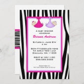 Twins Zebra Hot Pink and Purple Baby shower invite (Front/Back)