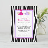 Twins Zebra Hot Pink and Purple Baby shower invite (Standing Front)