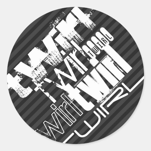 Twirl; Black & Dark Gray Stripes Classic Round Sticker (Front)