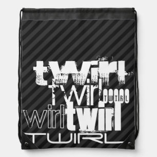Twirl; Black & Dark Gray Stripes Drawstring Bag