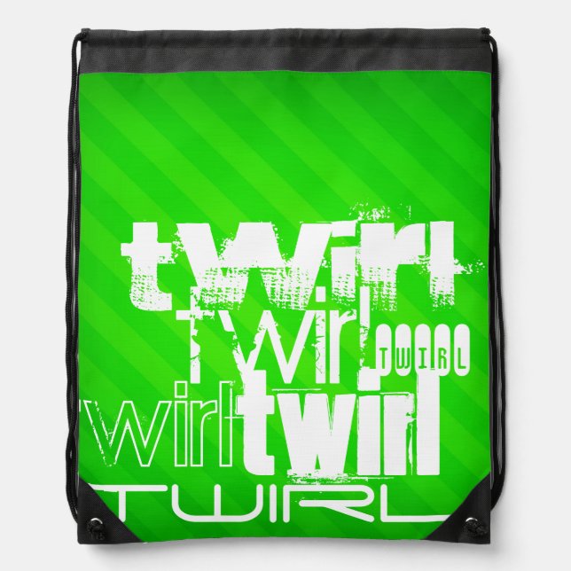 Twirl; Neon Green Stripes Drawstring Bag (Front)