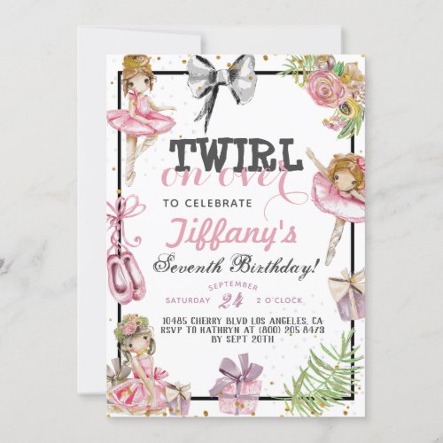 Twirl On Over Ballerina Birthday Invitation