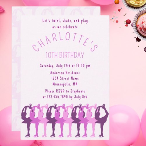 Twirl Skate Play Figure Skater Girls Birthday Invitation