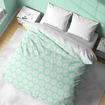 Twirling Daisies on Mint Duvet Cover