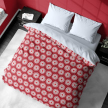 Twirling Daisies on Red Duvet Cover