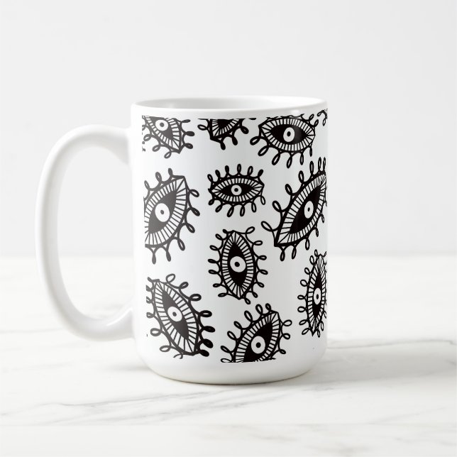 Twirly eyes white coffee mug (Left)