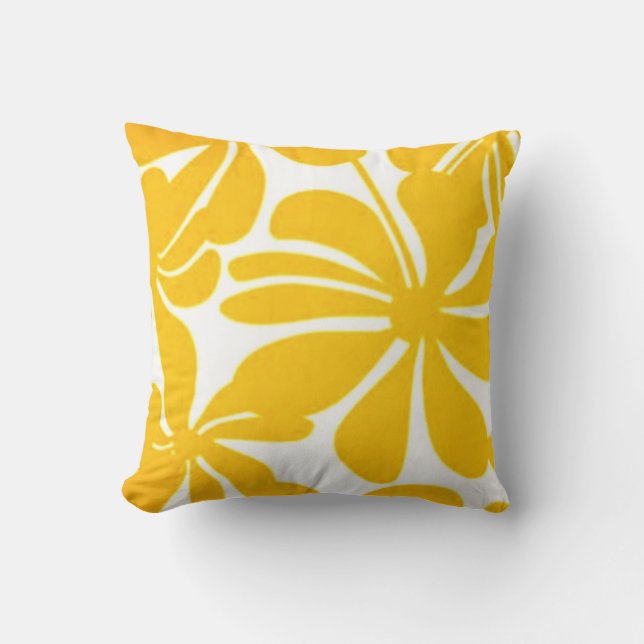 Twirly Yellow Floral Throw Pillow (Front)