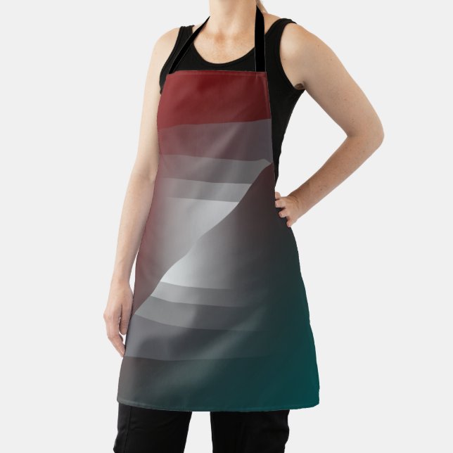 Twist of gray on teal burgundy apron (Insitu)