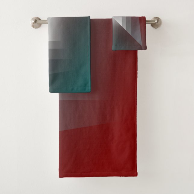Twist of gray on teal burgundy bath towel set (Insitu)