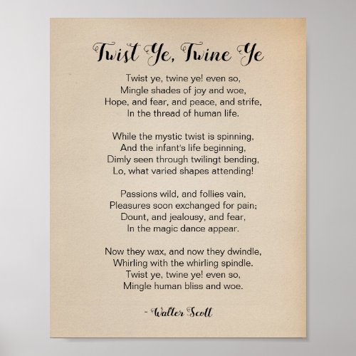 Twist Ye Twine Ye Poem by Walter Scott Vintage Poster