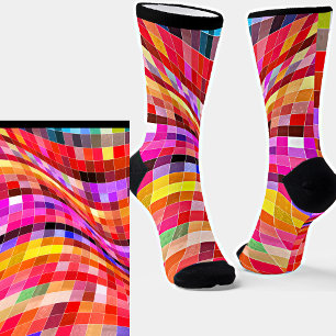 Twisted Abstract Checks Colorful Bright Socks