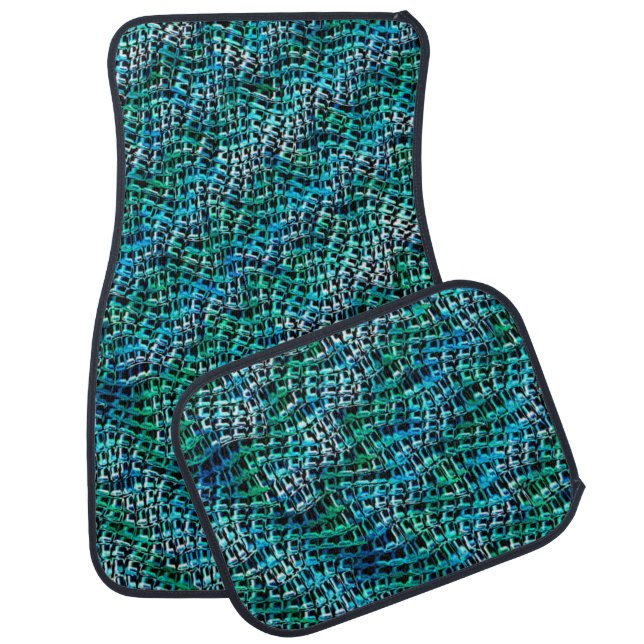 Twisted and wavy burlap sack mesh, cyanish green  car floor mat (Set)