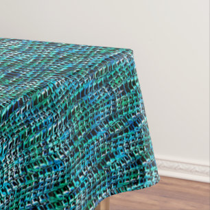 Twisted and wavy burlap sack mesh, cyanish green tablecloth