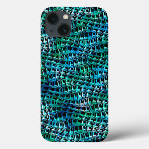 Twisted and wavy burlap sack mesh, greenish cyan iPhone 13 case