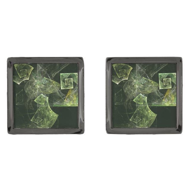 Twisted Balance Fractal Geometry Light Abstract Gunmetal Finish Cufflinks (Front)