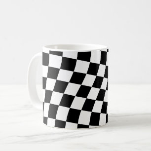 Twisted Black and White Checkered Square Pattern Coffee Mug
