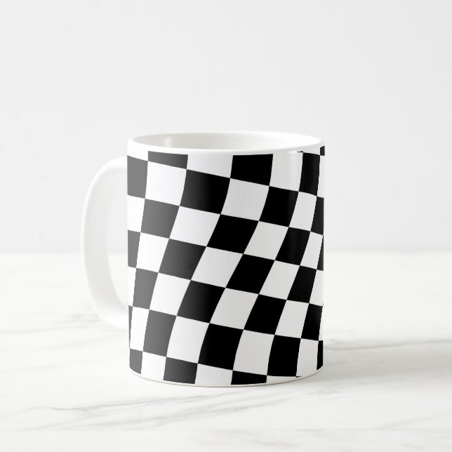 Twisted Black and White Checkered Square Pattern  Coffee Mug (Front Left)