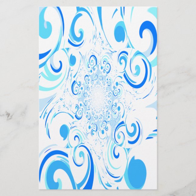 Twisted Blue Swirl Full Color Abstract Stationery (Front)