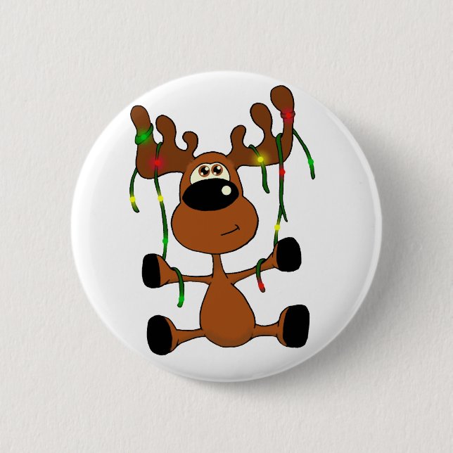 Twisted Christmas Moose Pinback Button (Front)