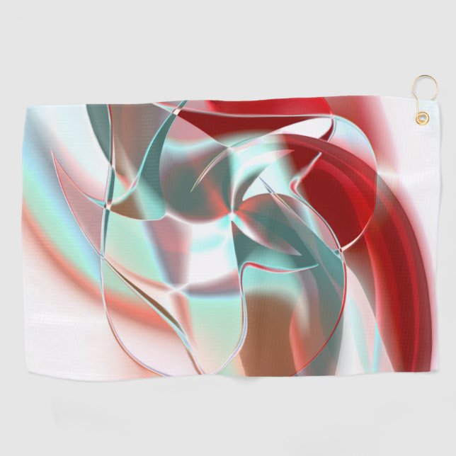 Twisted circular pieces in soft red coral to gray  golf towel (Horizontal)