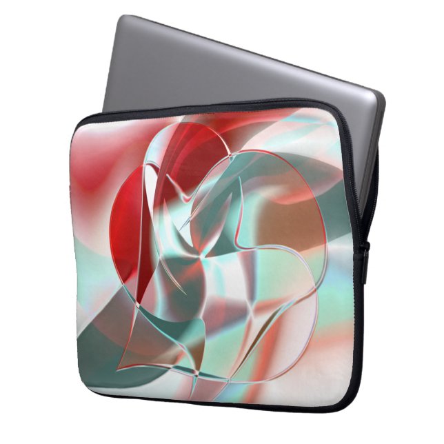 Twisted circular pieces in soft red coral to gray  laptop sleeve (Front Left)