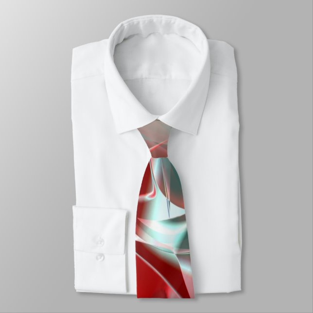 Twisted circular pieces in soft red coral to gray  neck tie (Tied)