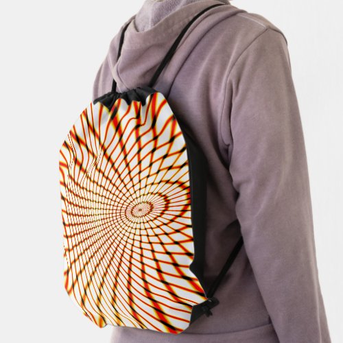 Twisted crossed orange lines forming sunken circle drawstring bag