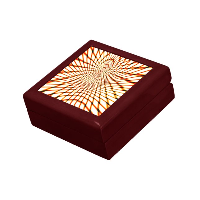 Twisted crossed orange lines forming sunken circle gift box (Side)