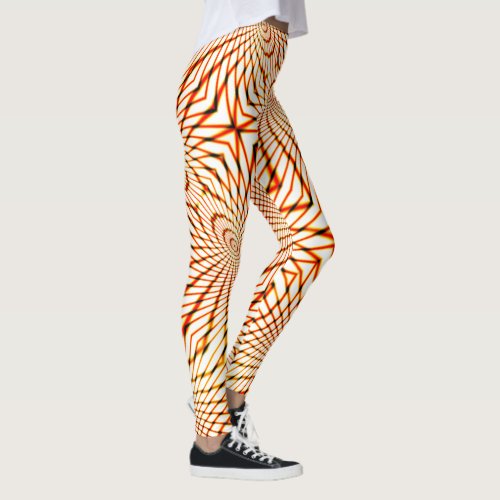 Twisted crossed orange lines forming sunken circle leggings