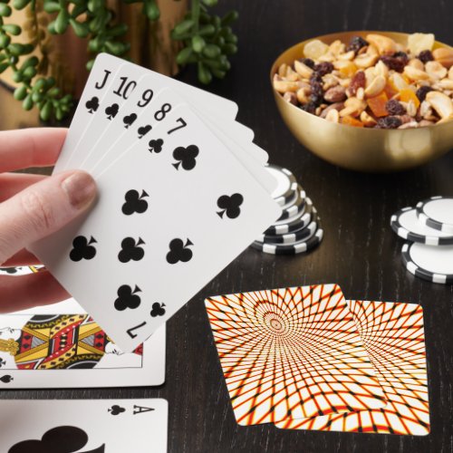 Twisted crossed orange lines forming sunken circle poker cards