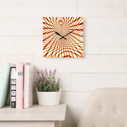 Twisted crossed orange lines forming sunken circle square wall clock