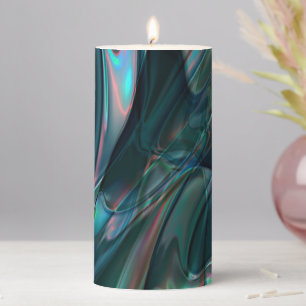 Twisted curves in dark shades to silvery light pillar candle