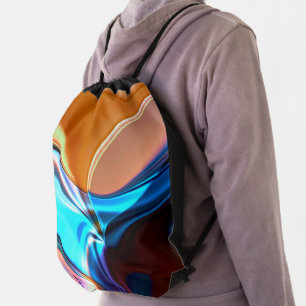 Twisted curves in nickeled blue and acrylic orange drawstring bag