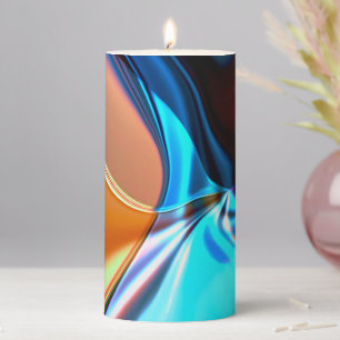 Twisted curves in nickeled blue and acrylic orange pillar candle