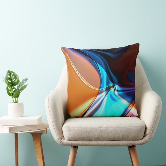 Twisted curves in nickeled blue and acrylic orange throw pillow (Chair)