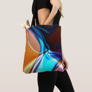 Twisted curves in nickeled blue and acrylic orange tote bag
