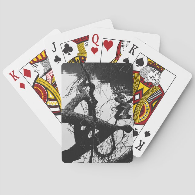 Twisted Dark Tree Shadow Reflections in Lake Poker Cards (Back)