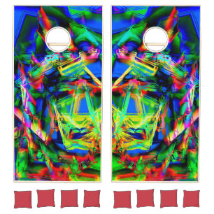 Twisted green colored squares, wrong brush strokes cornhole set