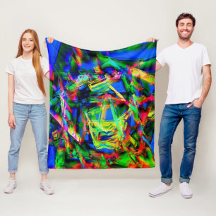 Twisted green colored squares, wrong brush strokes fleece blanket