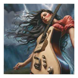 Twisted Guitar Woman Faux Canvas Print