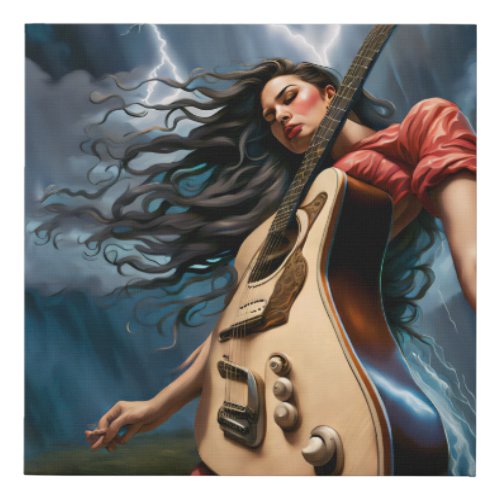 Twisted Guitar Woman Faux Canvas Print