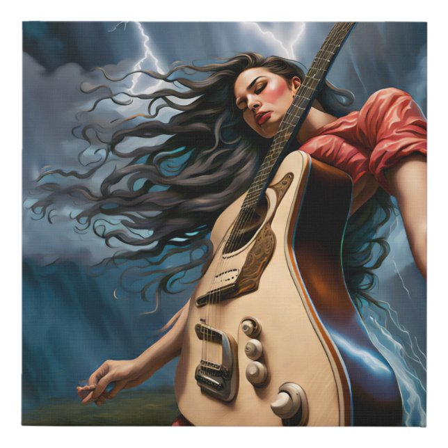 Twisted Guitar Woman Faux Canvas Print (Front)