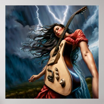 Twisted Guitar Woman Poster by atlanticdreams at Zazzle