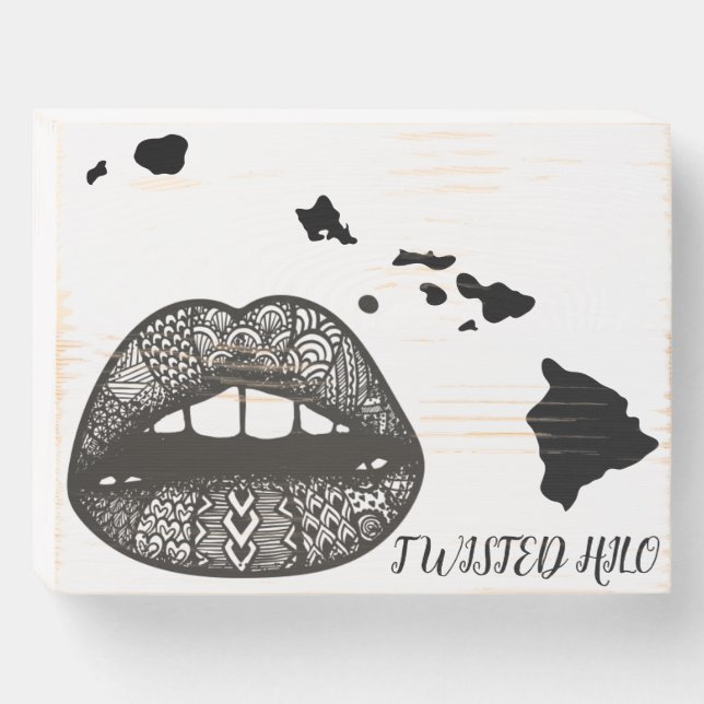 TWISTED HILO LIPS WALL ART  WOODEN BOX SIGN (Front Horizontal)