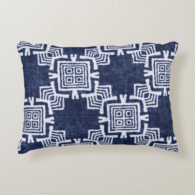 Twisted indigo checkered textured background. accent pillow (Front)