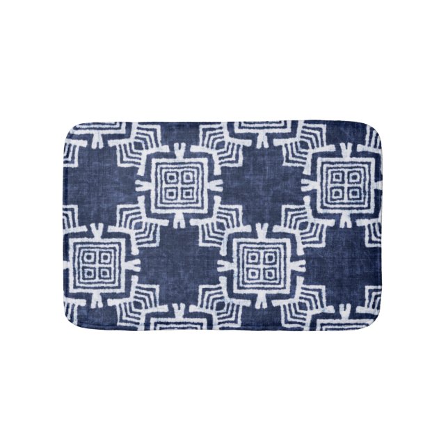 Twisted indigo checkered textured background. bath mat (Front)